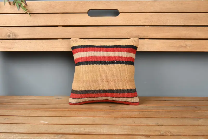 12x12 Orange Pillow Sham, Boho Throw Pillow Sham, Ethnical Kilim Rug Pillow, Pillow Cover, Interior Designer Pillow, Vintage Kilim Pillow - 6