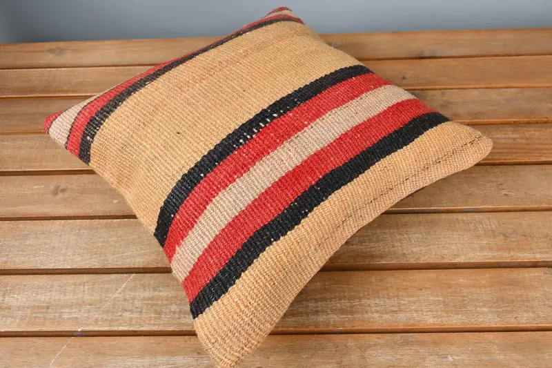 12x12 Orange Pillow Sham, Boho Throw Pillow Sham, Ethnical Kilim Rug Pillow, Pillow Cover, Interior Designer Pillow, Vintage Kilim Pillow - 2