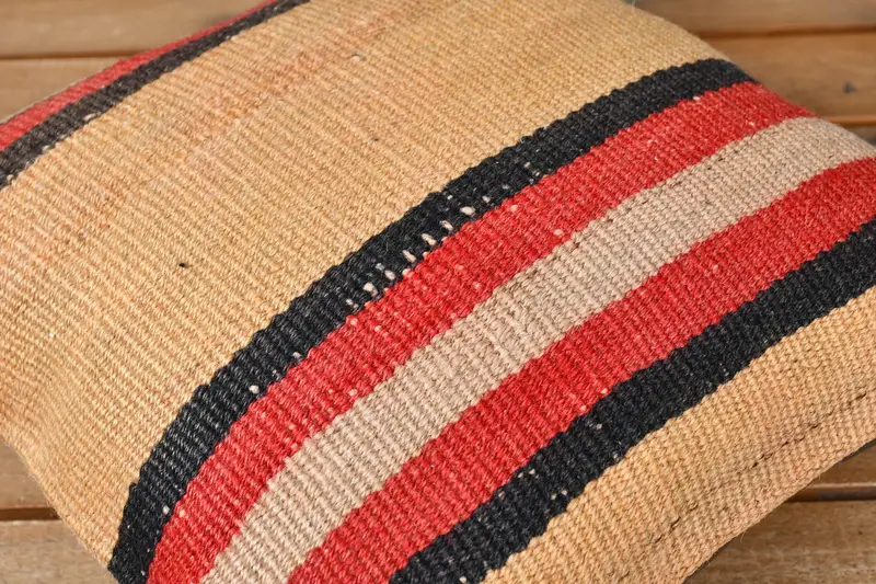 12x12 Orange Pillow Sham, Boho Throw Pillow Sham, Ethnical Kilim Rug Pillow, Pillow Cover, Interior Designer Pillow, Vintage Kilim Pillow - 3