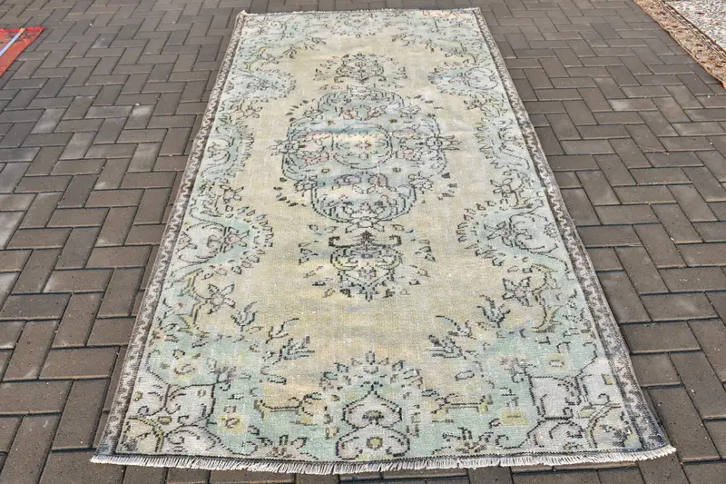 Vintage Türk Halısı, 4.6x8.7 ft Oushak Halı, Mavi Büyük Hayvan Baskı Halı - 1
