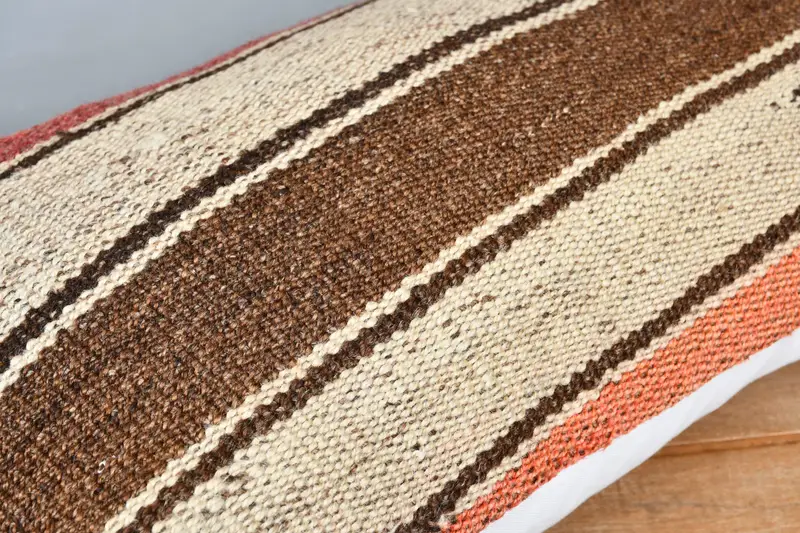 Tribal Cushion, Knitted Cushion Case, Pillow Cover, Turkish Kilim Pillow, 12x20 Beige Cushion Cover, Kilim Pillow, Ethnical Kilim Rug Pillow - 3