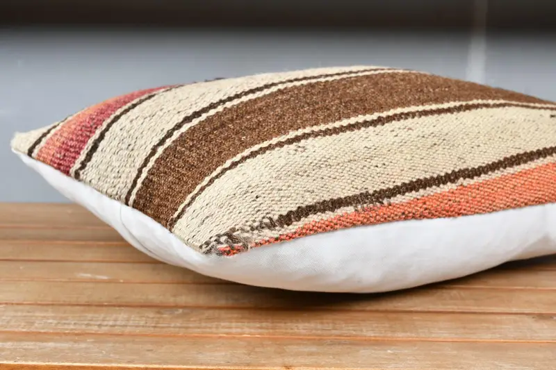 Tribal Cushion, Knitted Cushion Case, Pillow Cover, Turkish Kilim Pillow, 12x20 Beige Cushion Cover, Kilim Pillow, Ethnical Kilim Rug Pillow - 4