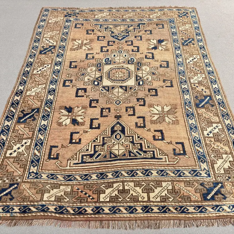 Brown, Blue Floral Rug, 0.5x7.3 ft Chic Decor