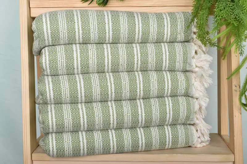 Khaki Green Cotton Dish Towel Hand Towel, Organic Cotton/Linen, 18x32 Inches