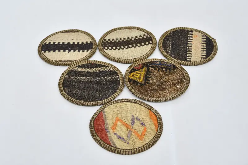 Elegant Beige and Brown Striped Coasters, Premium Rug Coasters