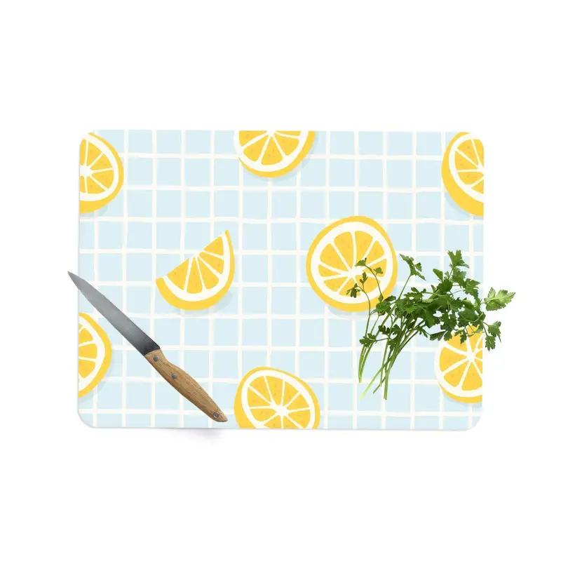 Lemon Pattern Glass Cutting Board, Yellow Design, Kitchen Essential