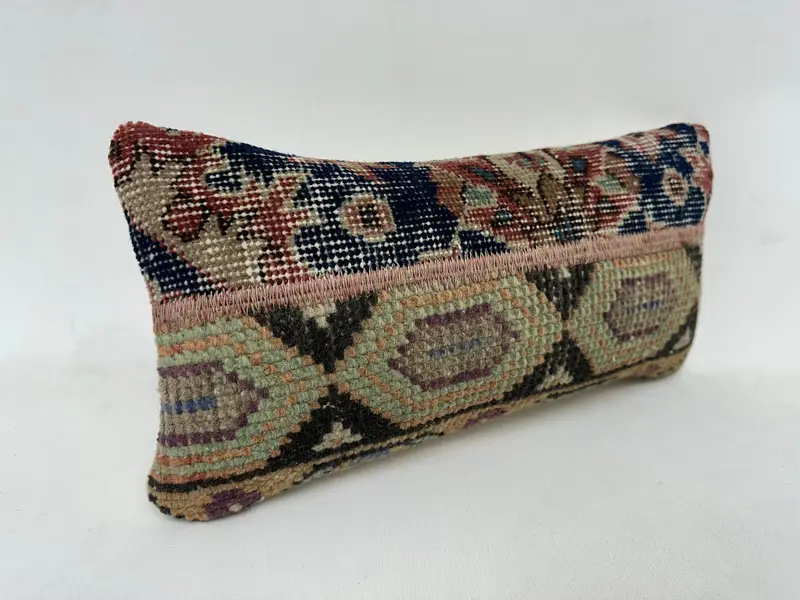 Turkish Pillow, Pillow, Handmade Kilim Cushion, Decorative Throw Pillow Case, Kilim Pillow Cover, Ethnic Cushion Case, 8x16 Blue Cushion - 3