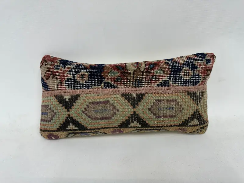 Turkish Pillow, Pillow, Handmade Kilim Cushion, Decorative Throw Pillow Case, Kilim Pillow Cover, Ethnic Cushion Case, 8x16 Blue Cushion - 1