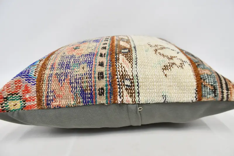 24x24 Beyaz Yastık Örtüsü, Lüks Yastık, El Yapımı Kilim Yastığı, Boho Yastık Sham Kapağı, Parlak Yastık Kılıfı, Yastık, Etnik Kilim Rug Yastığı - 6