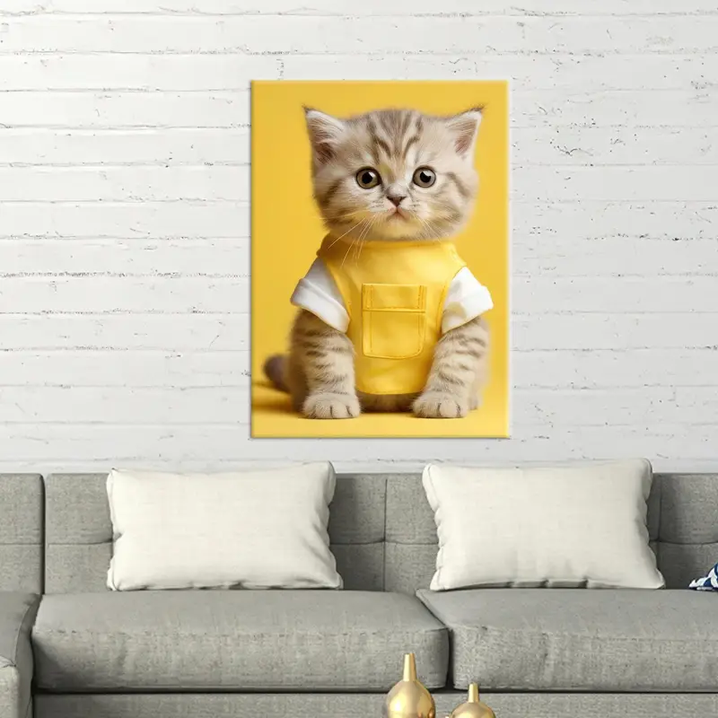 Cute Cat Canvas Art,Cat Wall Art, Kids Room Decor, Cute Animal Artwork, Baby Room Gift, Modern Gift Idea, Yellow Canvas Decor, Home Decor - 3