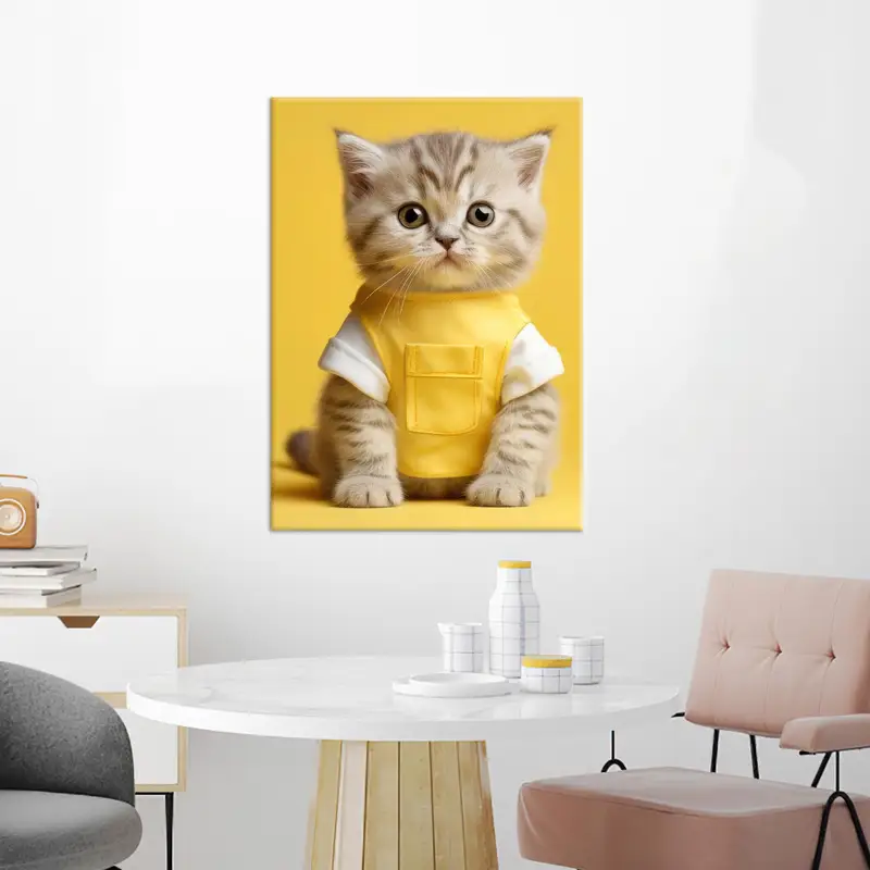 Cute Cat Canvas Art,Cat Wall Art, Kids Room Decor, Cute Animal Artwork, Baby Room Gift, Modern Gift Idea, Yellow Canvas Decor, Home Decor - 2