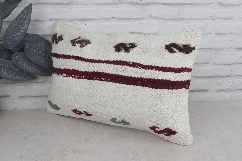 12x20 White Pillow, Handmade Rug Seat Pillow Case, Antique Pillows, Cushion Cover, Vintage Kilim Pillow, Vintage Kilim Throw Pillow - 4