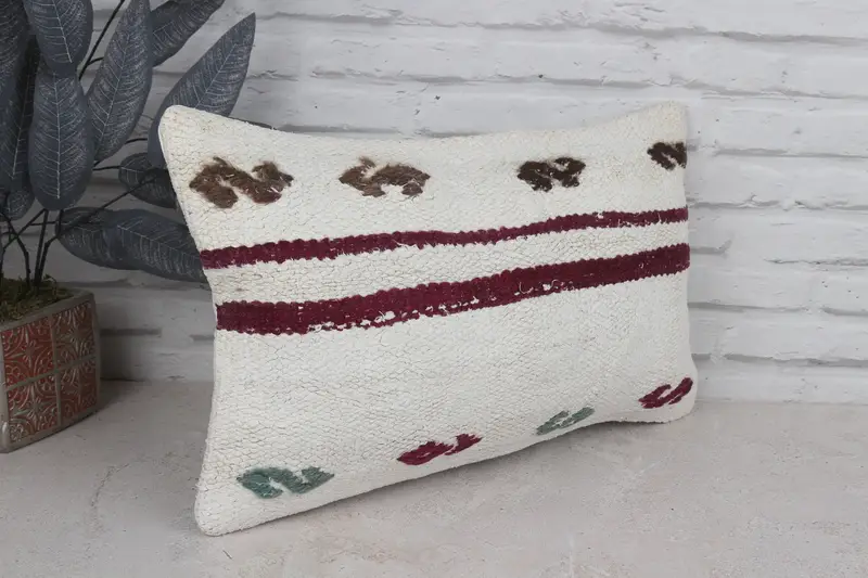 12x20 White Pillow, Handmade Rug Seat Pillow Case, Antique Pillows, Cushion Cover, Vintage Kilim Pillow, Vintage Kilim Throw Pillow - 3