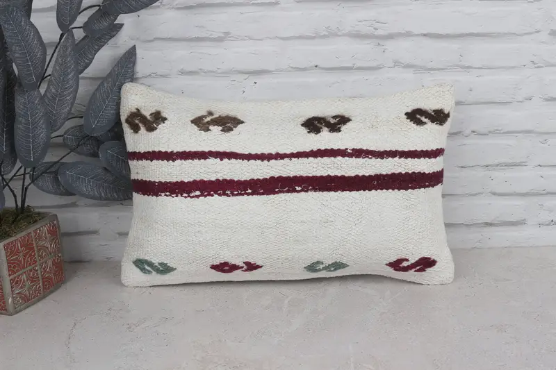12x20 White Pillow, Handmade Rug Seat Pillow Case, Antique Pillows, Cushion Cover, Vintage Kilim Pillow, Vintage Kilim Throw Pillow - 1