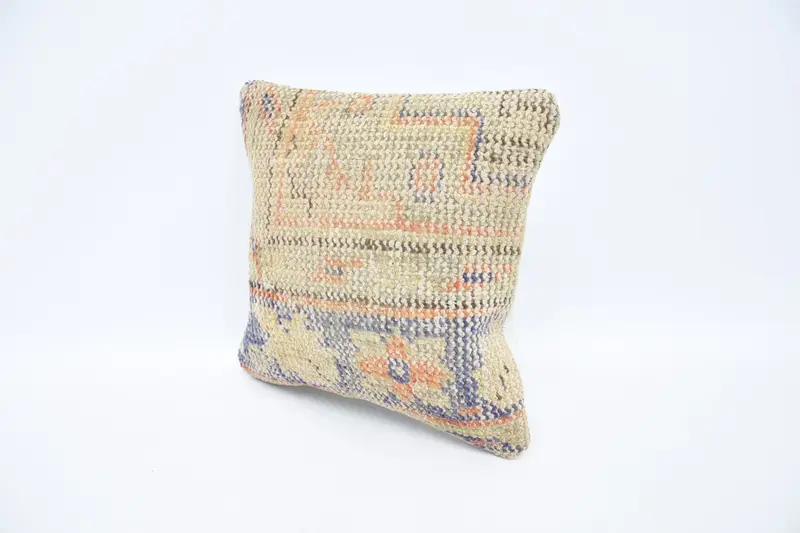 Vintage Kilim Throw Pillow, 12x12 Beige Pillow, Kilim Rug Pillow Case, Cushion, Boho Pillow, Vintage Pillow, Personalized Gift Pillow Pillow - 4