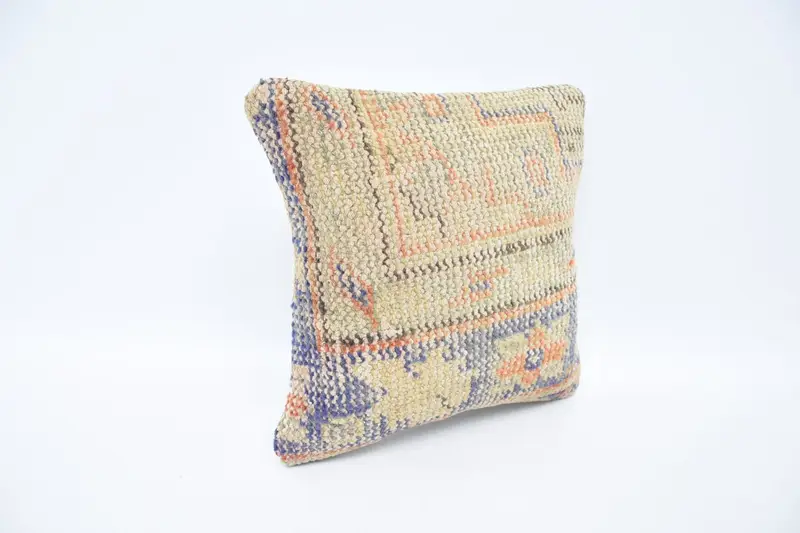 Vintage Kilim Throw Pillow, 12x12 Beige Pillow, Kilim Rug Pillow Case, Cushion, Boho Pillow, Vintage Pillow, Personalized Gift Pillow Pillow - 3