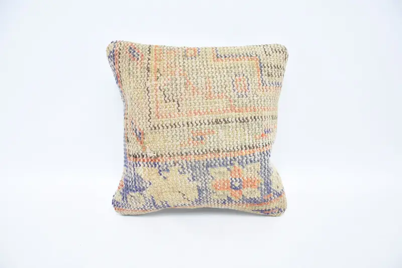 Vintage Kilim Throw Pillow, 12x12 Beige Pillow, Kilim Rug Pillow Case, Cushion, Boho Pillow, Vintage Pillow, Personalized Gift Pillow Pillow - 1