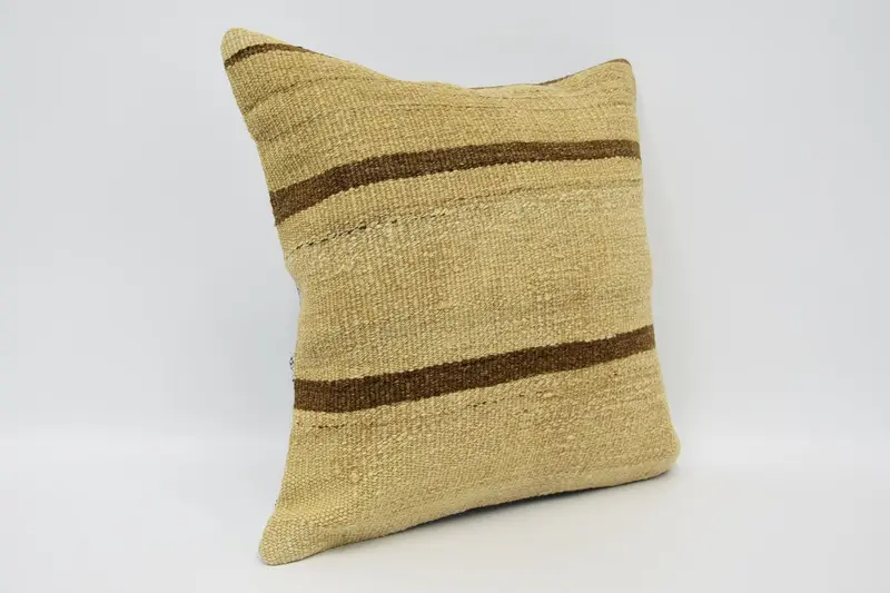 Pillow for Sofa, Pillow Cover, Floor Cushion, Gift Pillow, Kilim Pillow, Wool Kilim Pillow Cushion Cover, 16x16 Beige Cushion Cover - 3