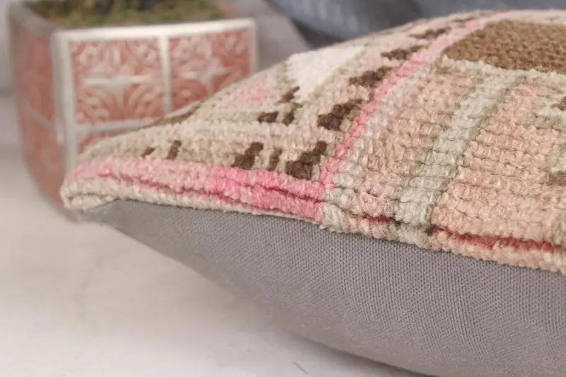 Cushion Case, Crochet Pattern Cushion, 12x12 Brown Cushion Case, Antique Pillows, Tapestry Pillow Cover, Kilim Pillow, Interior Designer Pillow - 7
