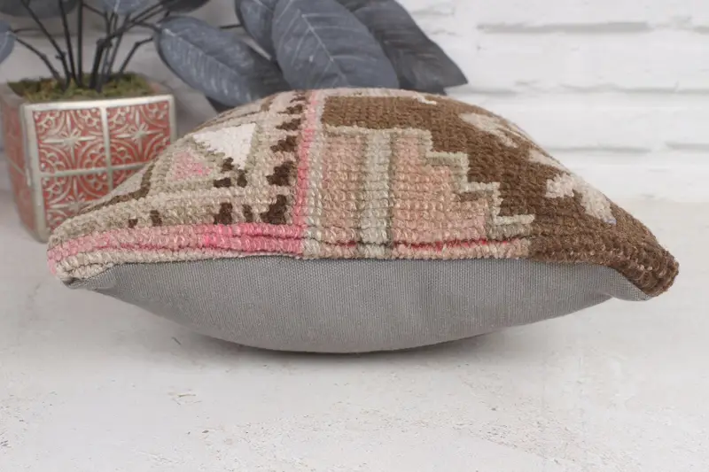 Cushion Case, Crochet Pattern Cushion, 12x12 Brown Cushion Case, Antique Pillows, Tapestry Pillow Cover, Kilim Pillow, Interior Designer Pillow - 5