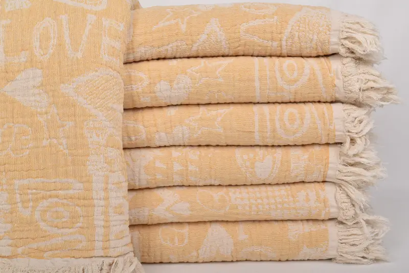 Turkish Beach Blanket, Custom Blanket, Woven Throw Blanket, 98x76 Cotton Love Design Towel, Woven Blanket, Personalized Wedding Gift - 1