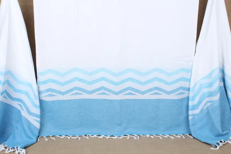 Personalized Blue Patterned Turkish Towel, 36x71 Inches
