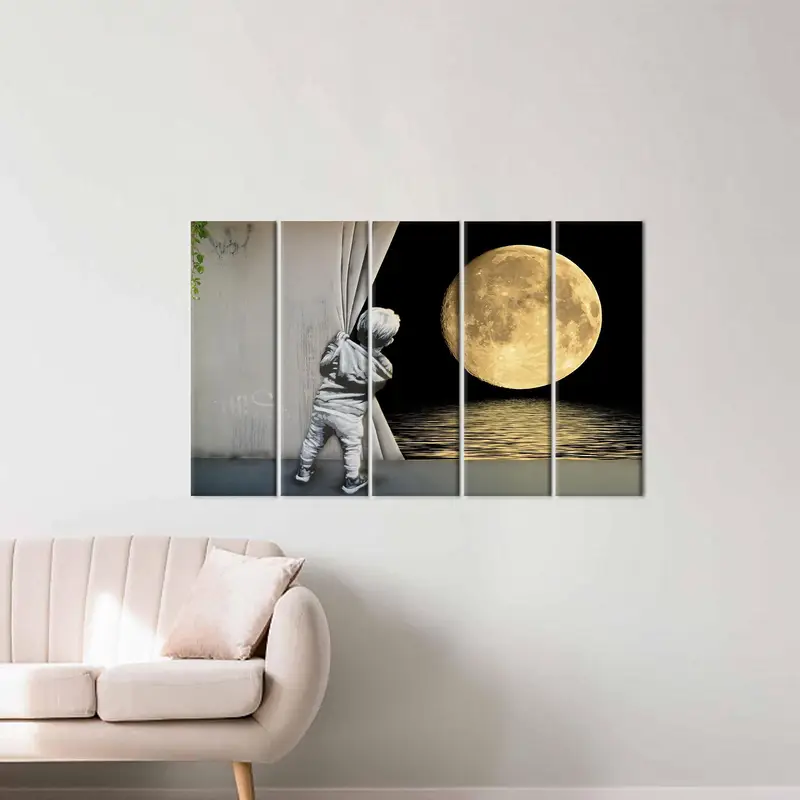 Banksy Canvas Art, Graffiti Artwork, Banksy Lover Gift, Banksy Full Moon, Banksy Boy Art, Behind The Curtain, Full Moon, Modern Wall Decor - 4