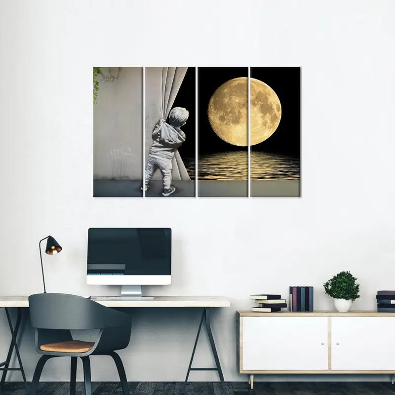 Banksy Canvas Art, Graffiti Artwork, Banksy Lover Gift, Banksy Full Moon, Banksy Boy Art, Behind The Curtain, Full Moon, Modern Wall Decor - 3