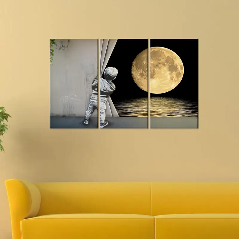 Banksy Canvas Art, Graffiti Artwork, Banksy Lover Gift, Banksy Full Moon, Banksy Boy Art, Behind The Curtain, Full Moon, Modern Wall Decor - 2