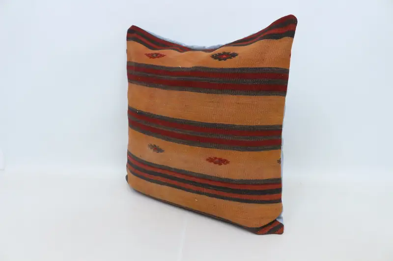 One Of A Kind Pillow Sham, Boho Pillow, Vintage Kilim Pillow, Sofa Bolster Pillow, Cushion Case, Kilim Pillow Cover, 28x28 Orange Pillow Case - 4