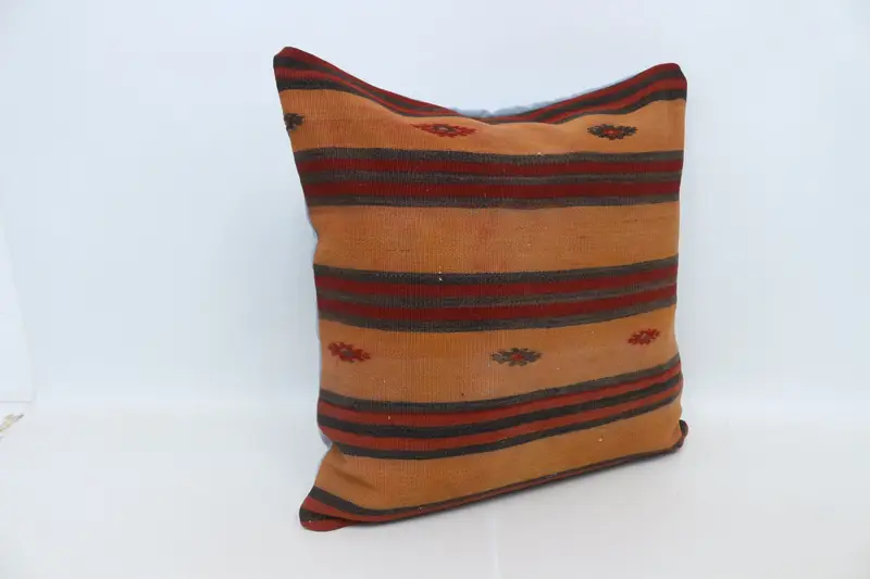 One Of A Kind Pillow Sham, Boho Pillow, Vintage Kilim Pillow, Sofa Bolster Pillow, Cushion Case, Kilim Pillow Cover, 28x28 Orange Pillow Case - 3