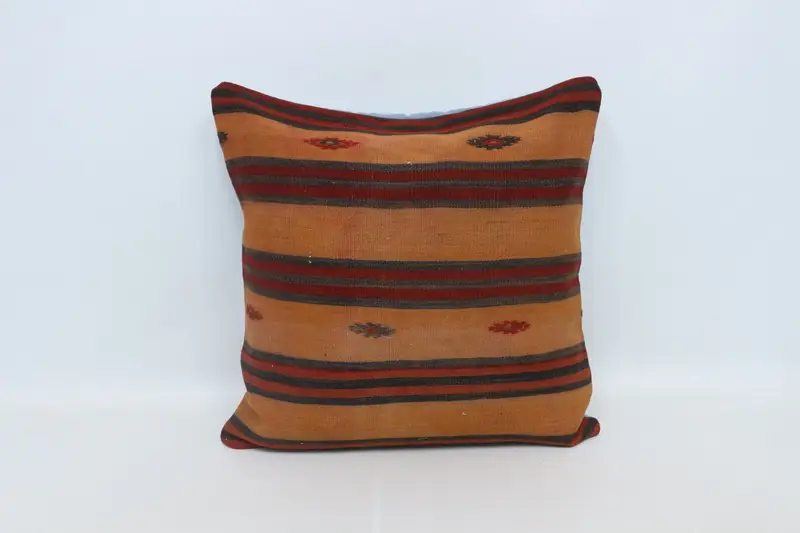 One Of A Kind Pillow Sham, Boho Pillow, Vintage Kilim Pillow, Sofa Bolster Pillow, Cushion Case, Kilim Pillow Cover, 28x28 Orange Pillow Case - 1
