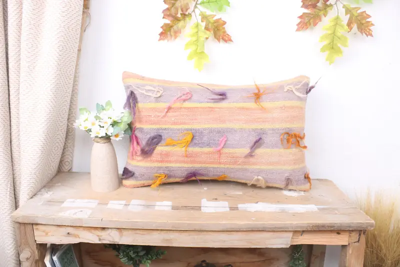 Vintage Kilim Throw Pillow, Kilim Pillow Cover, Pillow Cover, Cotton Pillow, Pattern Throw Pillow, 12x20 Purple Pillow Case, Home Decor Pillow - 1