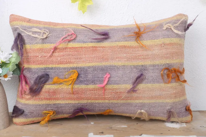 Vintage Kilim Throw Pillow, Kilim Pillow Cover, Pillow Cover, Cotton Pillow, Pattern Throw Pillow, 12x20 Purple Pillow Case, Home Decor Pillow - 2