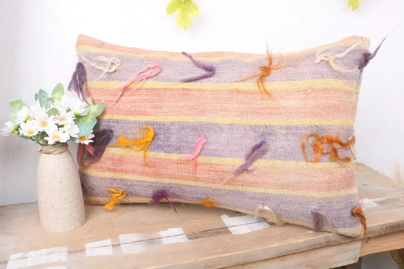 Vintage Kilim Throw Pillow, Kilim Pillow Cover, Pillow Cover, Cotton Pillow, Pattern Throw Pillow, 12x20 Purple Pillow Case, Home Decor Pillow - 4