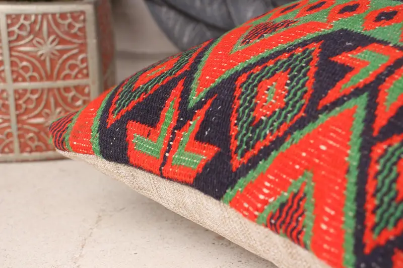 Pillow Sham, Interior Designer Pillow, Vintage Pillow, Vintage Kilim Pillow, 12x12 Green Pillow Sham, Ikat Pillow, Retro Throw Pillow Cover - 7