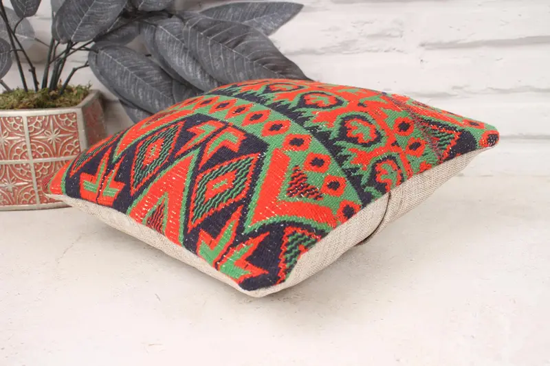 Pillow Sham, Interior Designer Pillow, Vintage Pillow, Vintage Kilim Pillow, 12x12 Green Pillow Sham, Ikat Pillow, Retro Throw Pillow Cover - 6