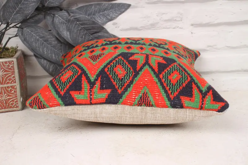 Pillow Sham, Interior Designer Pillow, Vintage Pillow, Vintage Kilim Pillow, 12x12 Green Pillow Sham, Ikat Pillow, Retro Throw Pillow Cover - 5