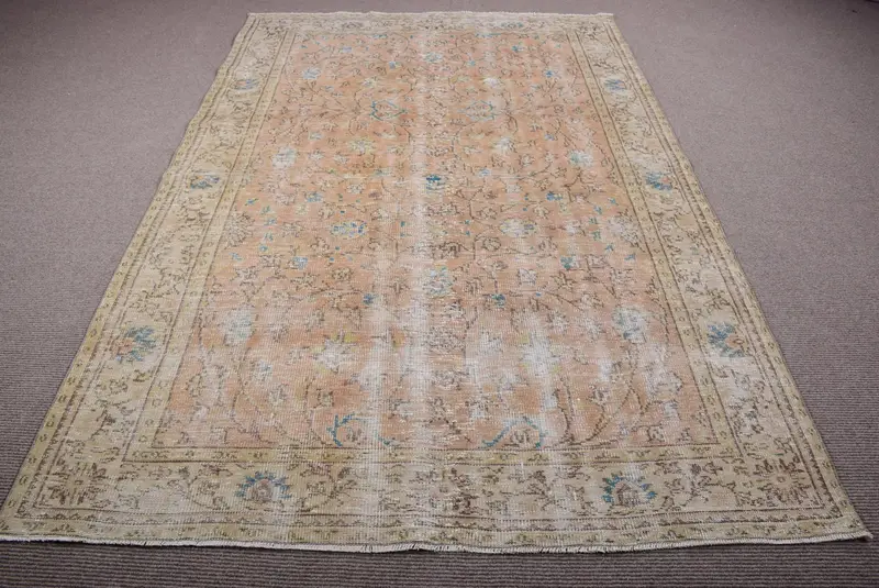 Türk Halısı, 5.9x8.9 ft Vintage Halı, Kahverengi Mavi Puantiyeli Yün Halı - 1