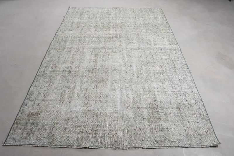 Vintage Turkish Large Rug 5.4x8.4 ft, Gray Blue Check Wool Rug - 1
