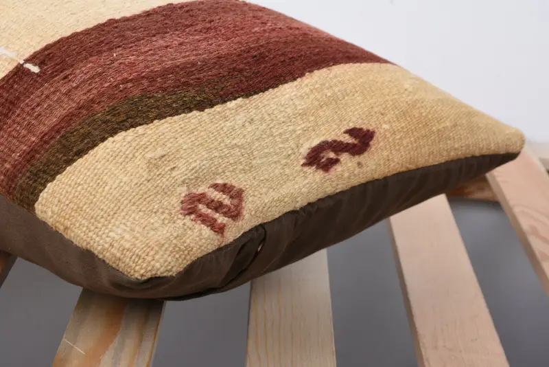 Boho Throw Cushion Case, Pillow Sham, Vintage Kilim Throw Pillow, Handmade Kilim Cushion, 12x20 Beige Pillow Cover, Boho Pillow Sham Cover - 7