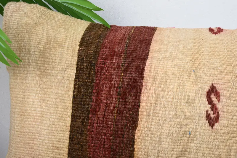 Boho Throw Cushion Case, Pillow Sham, Vintage Kilim Throw Pillow, Handmade Kilim Cushion, 12x20 Beige Pillow Cover, Boho Pillow Sham Cover - 2