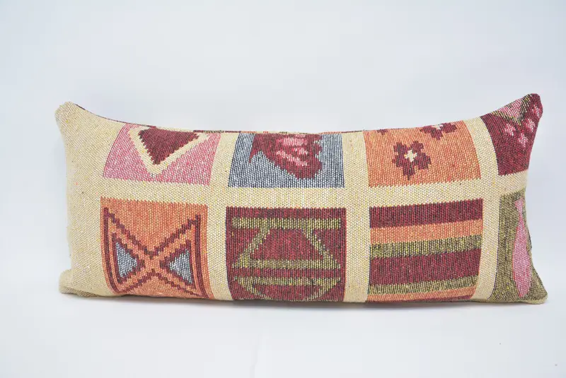 Almohada de tiro Paisley rojo y rosa, funda de almohada de cáñamo y lana