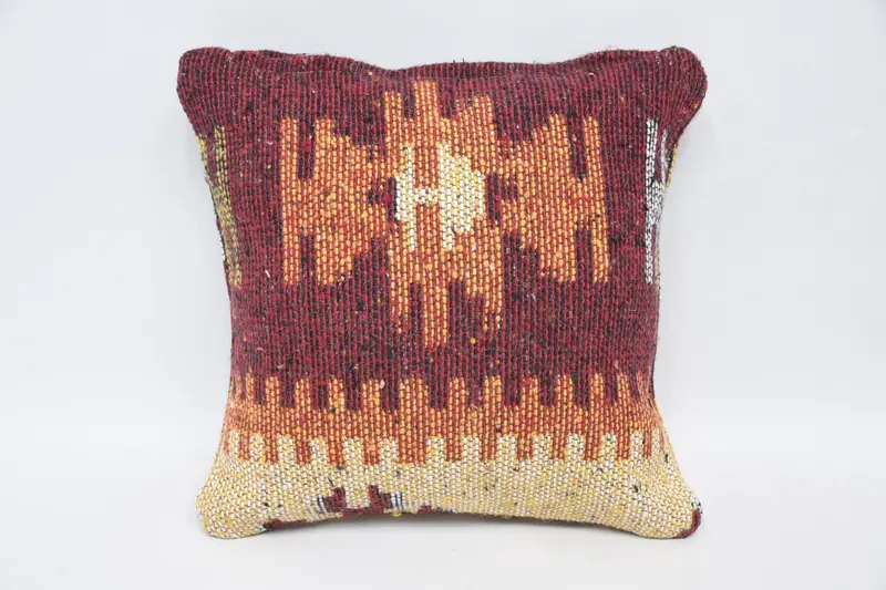 Antique Pillows, Ottoman Pillow, Kilim Cushion Sham, 12x12 Red Cushion Cover, Patio Pillow, Interior Designer Pillow, Pillow Sham - 1