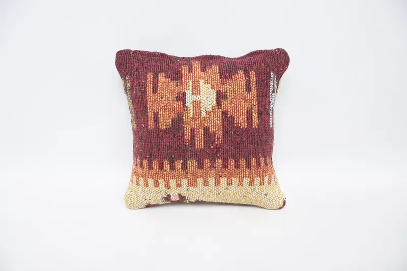 Antique Pillows, Ottoman Pillow, Kilim Cushion Sham, 12x12 Red Cushion Cover, Patio Pillow, Interior Designer Pillow, Pillow Sham - 6