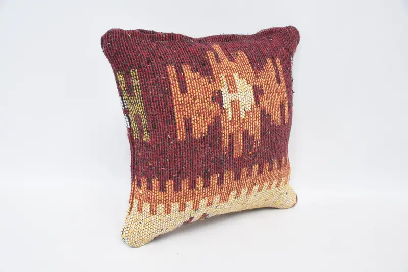 Antique Pillows, Ottoman Pillow, Kilim Cushion Sham, 12x12 Red Cushion Cover, Patio Pillow, Interior Designer Pillow, Pillow Sham - 3