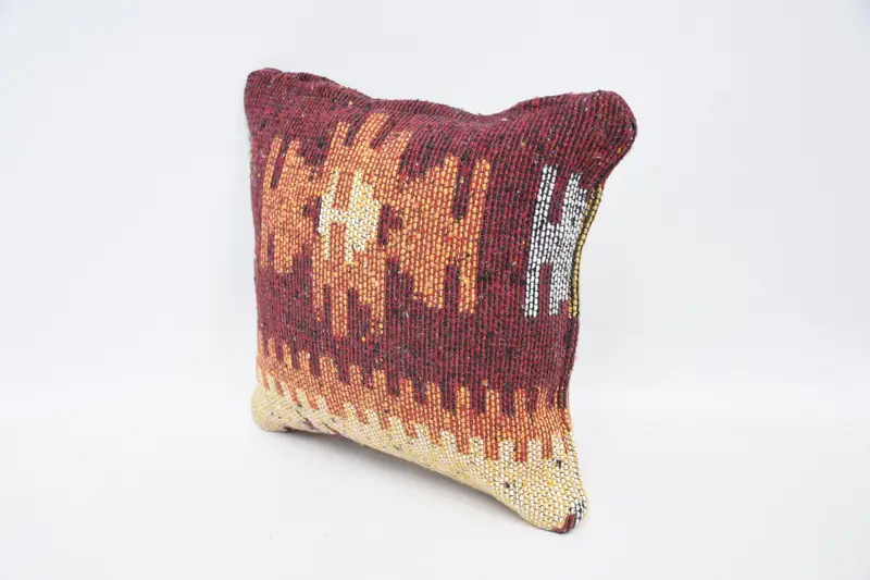Antique Pillows, Ottoman Pillow, Kilim Cushion Sham, 12x12 Red Cushion Cover, Patio Pillow, Interior Designer Pillow, Pillow Sham - 4