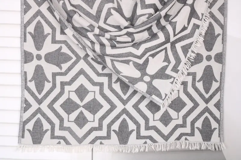 Tulip Patterned Towel Personalized Black Cotton, 36x67 Inches