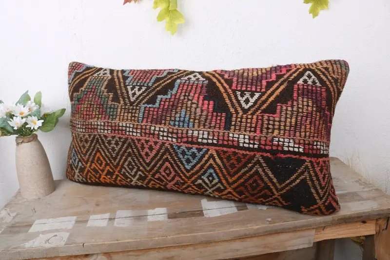 Outdoor Pillow Sham, 12x24 Brown Cushion Cover, Gift Pillow, Ikat Pillow Cover, Vintage Kilim Pillow, Home Decor Pillow, Cushion - 4