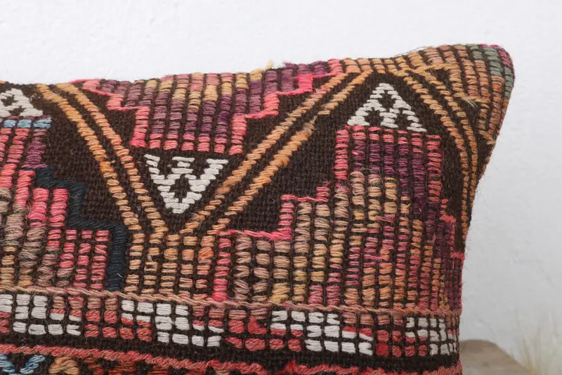 Outdoor Pillow Sham, 12x24 Brown Cushion Cover, Gift Pillow, Ikat Pillow Cover, Vintage Kilim Pillow, Home Decor Pillow, Cushion - 5